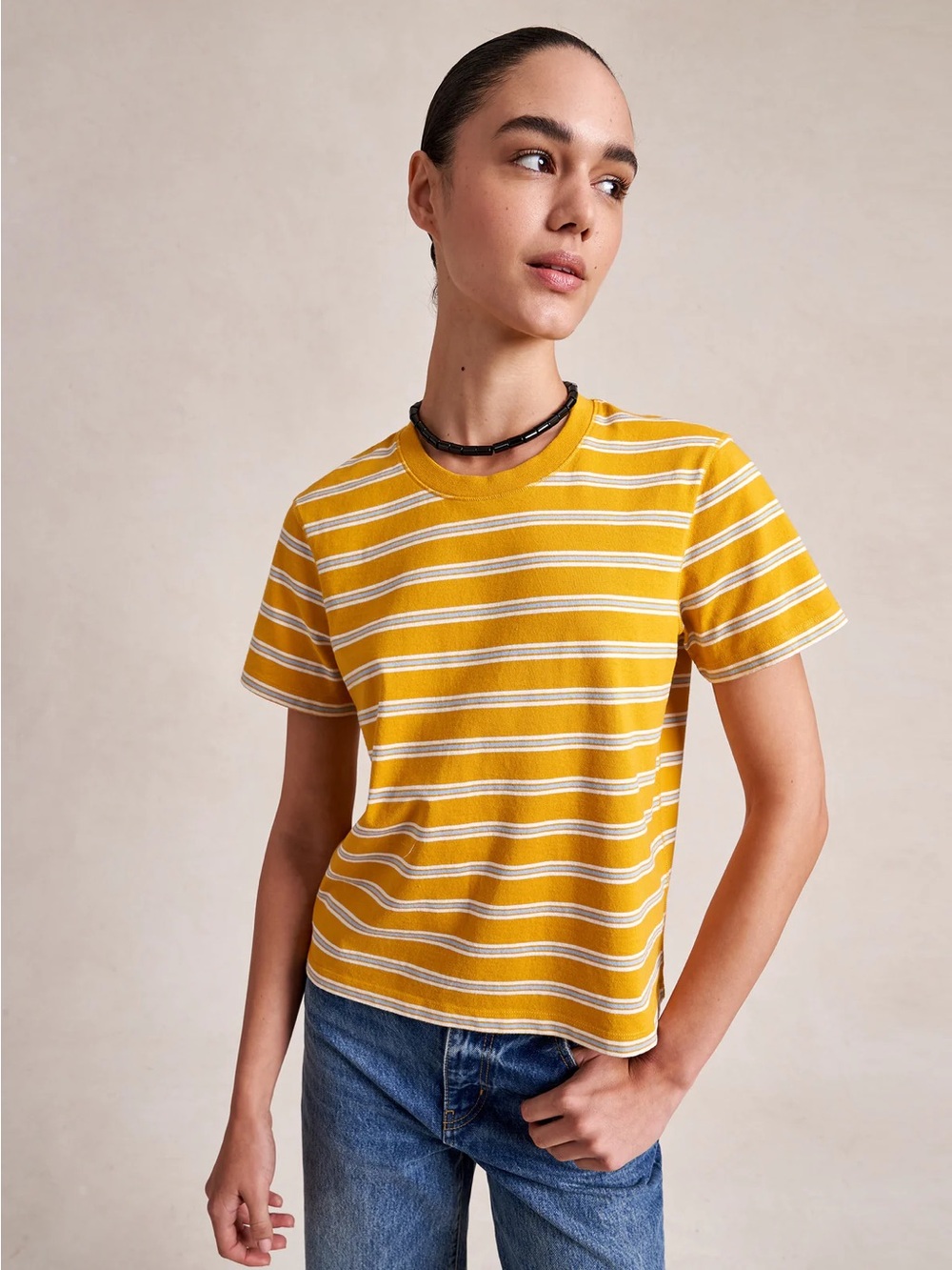 La Ligne Mol Yellow and White Striped Short-Sleeve Tee